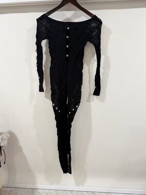 Black Knit One-Piece Button Detail Jumpsuit